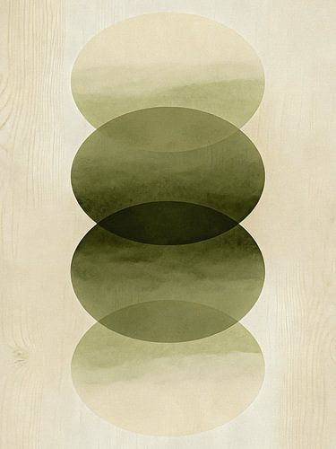 ZEN Organic Ovals - Minimalistische olijfkleurige gelaagde vormen met zachte houtstructuur