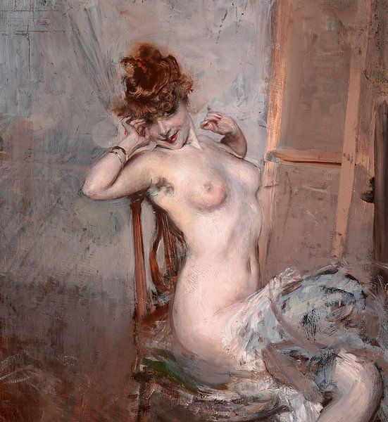 Giovanni Boldini - Nude of a young seated woman by Peter Balan