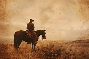 Cowboy auf dem Pferderücken in der Prärie Americana