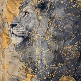 Gouden leeuw als elegante digitale kunst voor aan de muur van Digitale Schilderijen