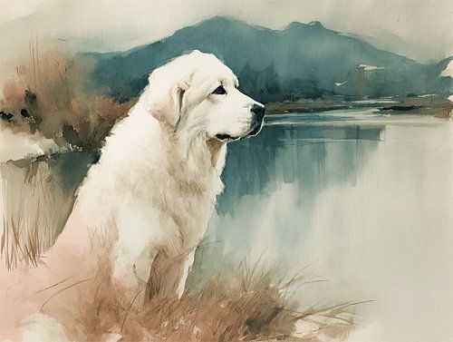 Lake Watcher | Pyrenean Mountain Dog at Mountain Lake