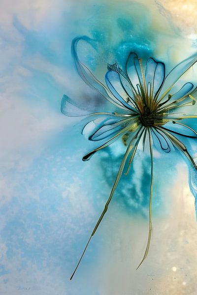 Blue XV - flower line and pastel by Lily van Riemsdijk - Art Prints with Color