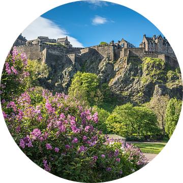 Uitzicht van Princes Street Gardens naar Edinburgh Castle