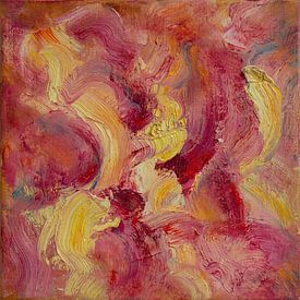 Abstraktes Ölgemälde, rot, rosa, gelb, orange. von Joriali Abstrakte Kunst