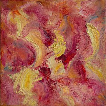 Abstract olieverf schilderij, rood, roze, geel, oranje. van Joriali Abstract