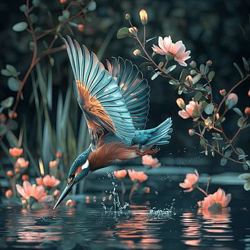Beautiful kingfisher takes a dip by Mel Digital Art