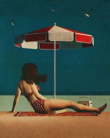 Retro-Stil Gemälde einer Frau am Strand von Jan Keteleer
