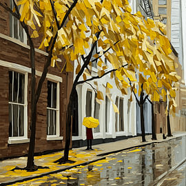 Promenade d'automne avec un parapluie jaune