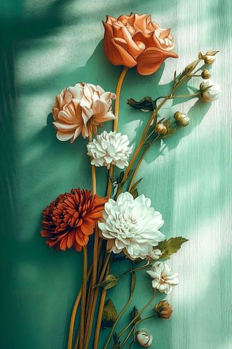 Fluisterende Bloemen in Turquoise en Bruin tinten