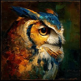 Sfeervol Uil portret in olieverf van Stad & Wand