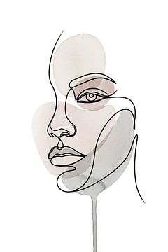 Melancholische Muze: Minimalistische vrouwelijke lijnkunst met monochroom druipeffect