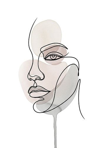 Melancholische Muze: Minimalistische vrouwelijke lijnkunst met monochroom druipeffect