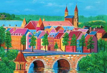 Maastricht painting with Old Bridge / Saint Servatius Bridge and view of Vrijthof by Kunst Company