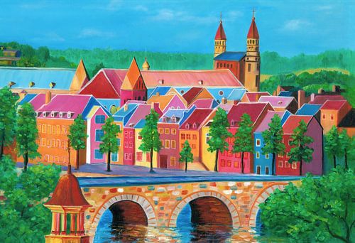 Maastricht painting with Old Bridge / Saint Servatius Bridge and view of Vrijthof by Art Whims