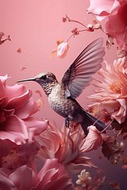 Hummingbird with pink flowers