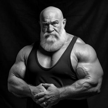 Oudere bodybuilder met witte baard van BEARpictureart