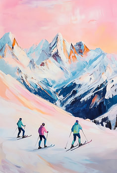 Skifahrer bei Sonnenuntergang