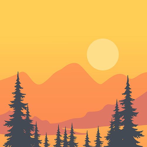 Golden Pines - Minimale Wald-Sonnenuntergangs-Szene