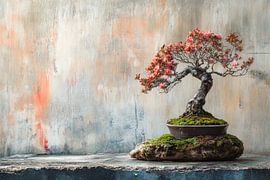 Zarter Azaleen-Bonsai wächst aus einer rustikalen Schale von Digitale Schilderijen