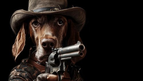 Cowboy-Hund mit Revolver-Panorama