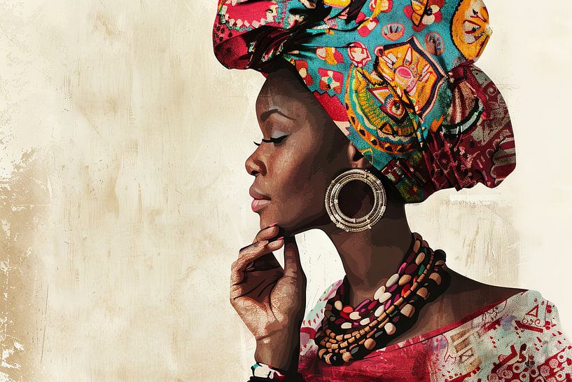 African elegance - Colourful portrait by Poster Art Shop