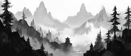 Mountain landscape in black and white by Poster Art Shop