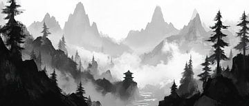 Berglandschaft in Schwarz-Weiß von Poster Art Shop