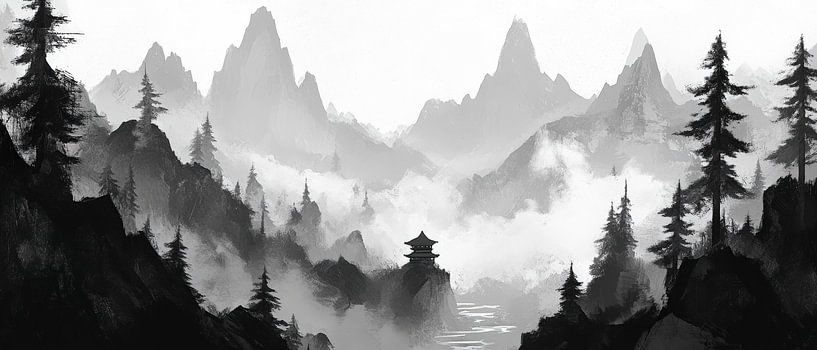 Paysage de montagne en noir et blanc par Poster Art Shop
