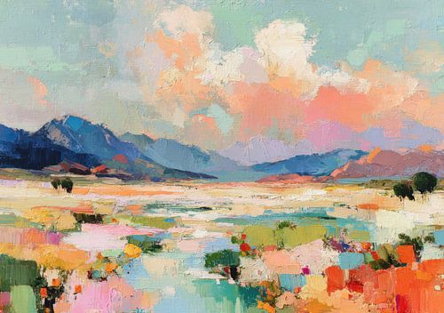 Abstract berglandschap in pastelkleuren