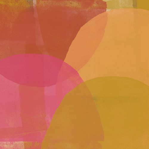 Kleurrijke abstracte kunst. Vormen in geel, roze en terra.
