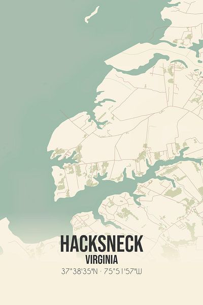 Carte ancienne de Hacksneck (Virginie), USA. par Affiches de lieux