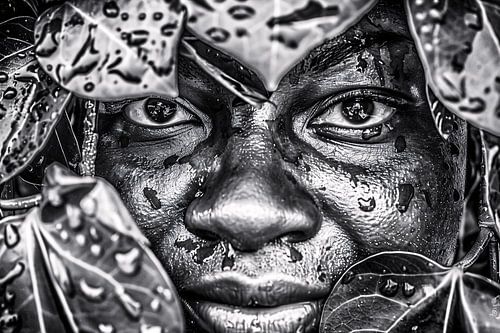 Gezicht Verborgen Tussen Natte Bladeren