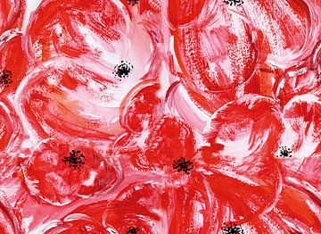 Abstrakte Rote Mohnblumen | Gemälde von Yvonne Warmerdam