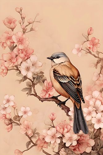 Oiseau parmi les fleurs