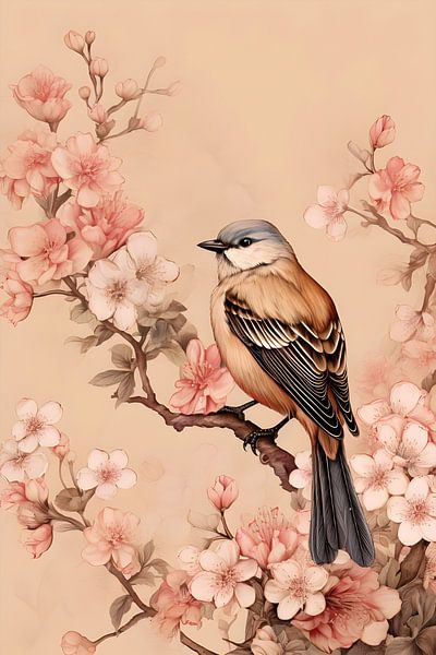 Bird among blossom flowers by But First Framing