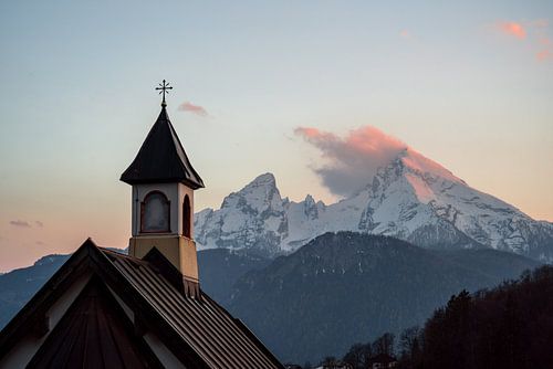 Zonsondergang op de Watzmann met kapel