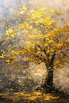 Boom met gouden bladeren in abstracte stijl van De Muurdecoratie