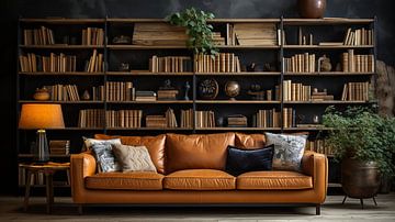 Books in a library with a couch by Animaflora PicsStock