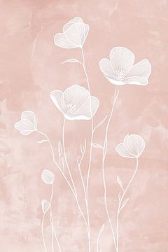 Delicate Bloemen in Lijntekening op Roze van Thea