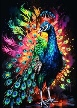 Peafowl Neon Aquarel van MIROKKU