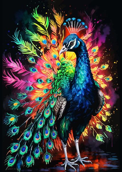 Peafowl Neon Aquarel van MIROKKU