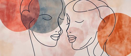 Two faces in a soft line style