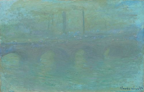 Waterloo Bridge, London, at Dusk door Claude Monet . Pastel in groen en blauw
