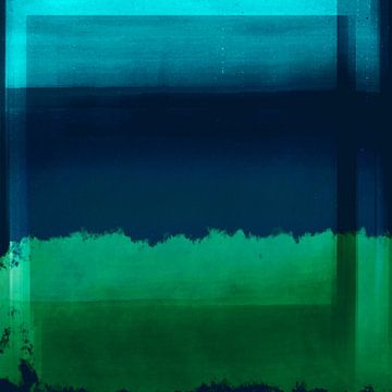 Lichtgevende kleurvlakken. Moderne abstracte kunst in neonkleuren. Blauw en groen van Dina Dankers
