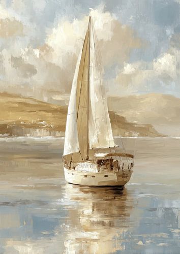 Sailboat on a calm sea - oil painting