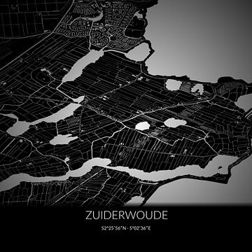 Schwarz-weiße Karte von Zuiderwoude, Nordholland. von Rezona