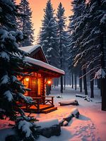 Cozy Cabin Winter Scene