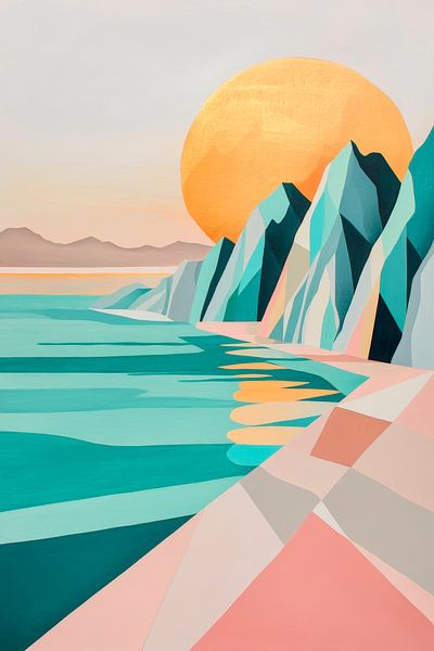Abstrakte Küstenlandschaft mit Sonnenuntergang von Poster Art Shop