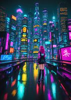 alleen in cyberpunk stad