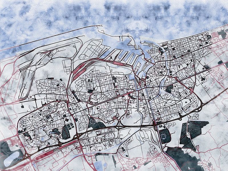Kaart van Dunkirk in de stijl 'White Winter' van Maporia